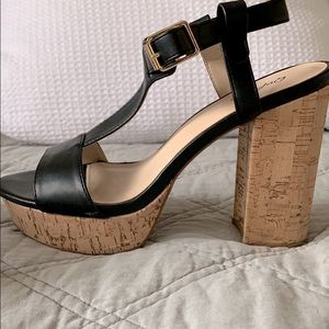 Qupid Black Heel with Corked Bottom